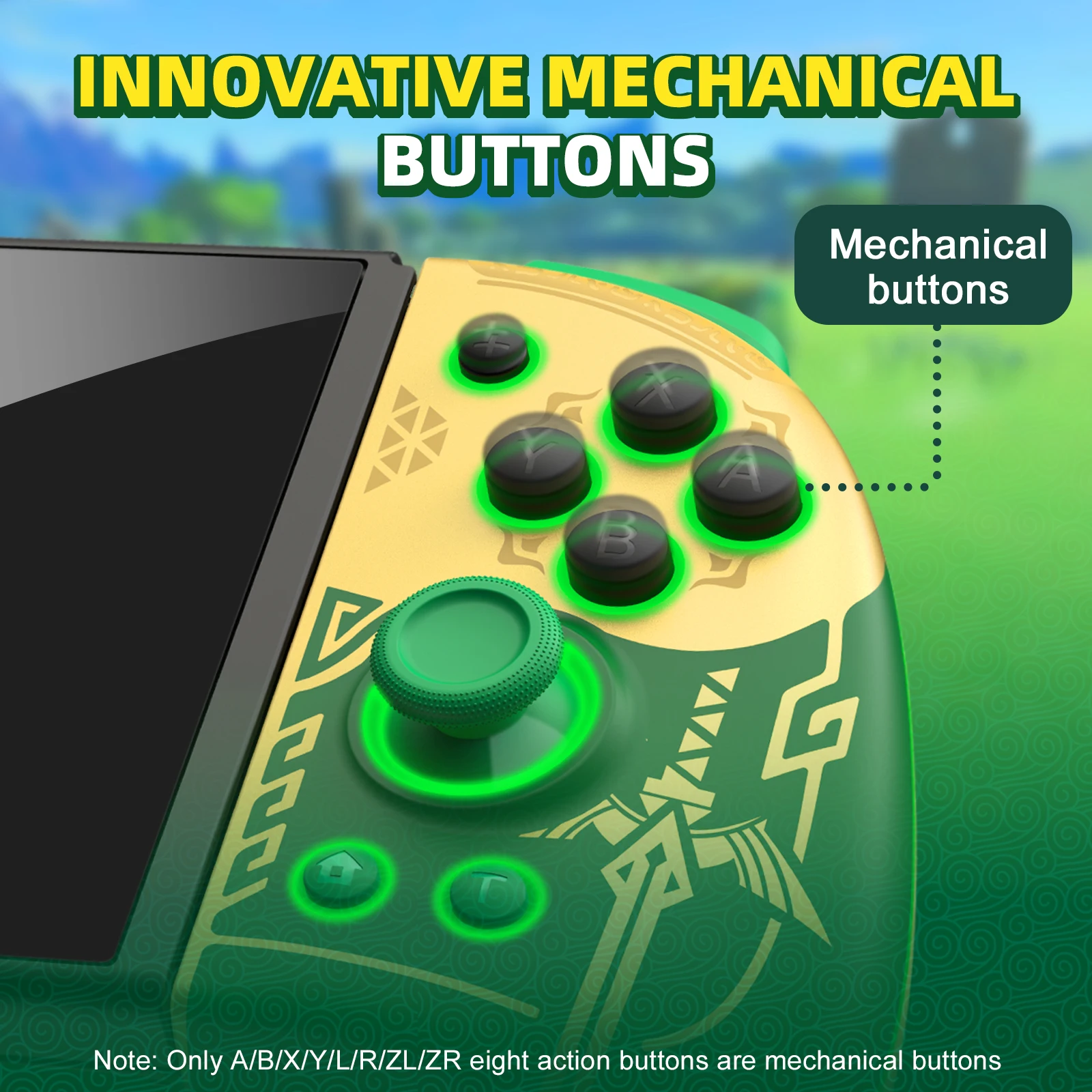 اي ان-ذهبي-أخضر نبتون Joypad, زر عصا الألب ميكانيكا, متوافق مع نينتيندو سويتش, اوليد, متوافق