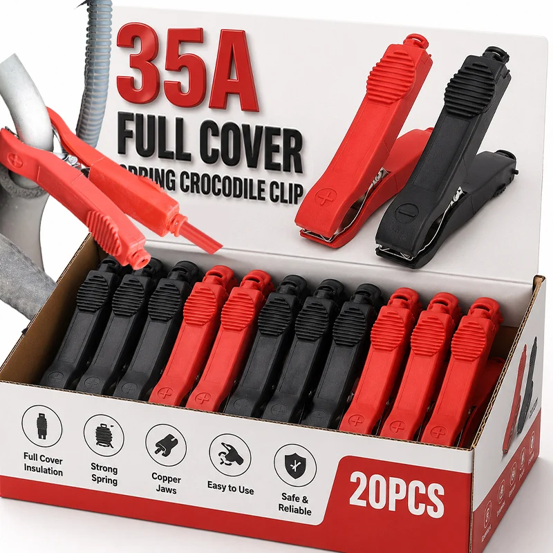 35A Alligator Clips Insulated Crocodile Clamp Insulated Battery Wire Test Connector Clamps Electrical Test Probe Terminals Clamp