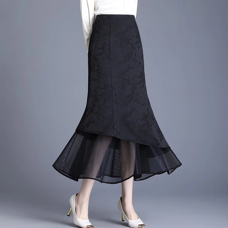 

Ele Long f Skirt High Waist Slimming Drapey Fi Tail Skirt Bodycon One Step Skirt National Sle Embroidery Spring Au...