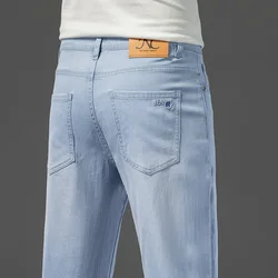 Light White Blue Lyocell Fabric Jeans for Men Summer Thin Business Straight Leg Loose Trousers Men's Casual Long Pants