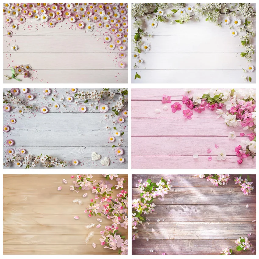 MEHOFOTO Vivid Color Wood Floor Flower Newborn Portrait Photo Background Customized Photographic Backdrops For Photo Studio