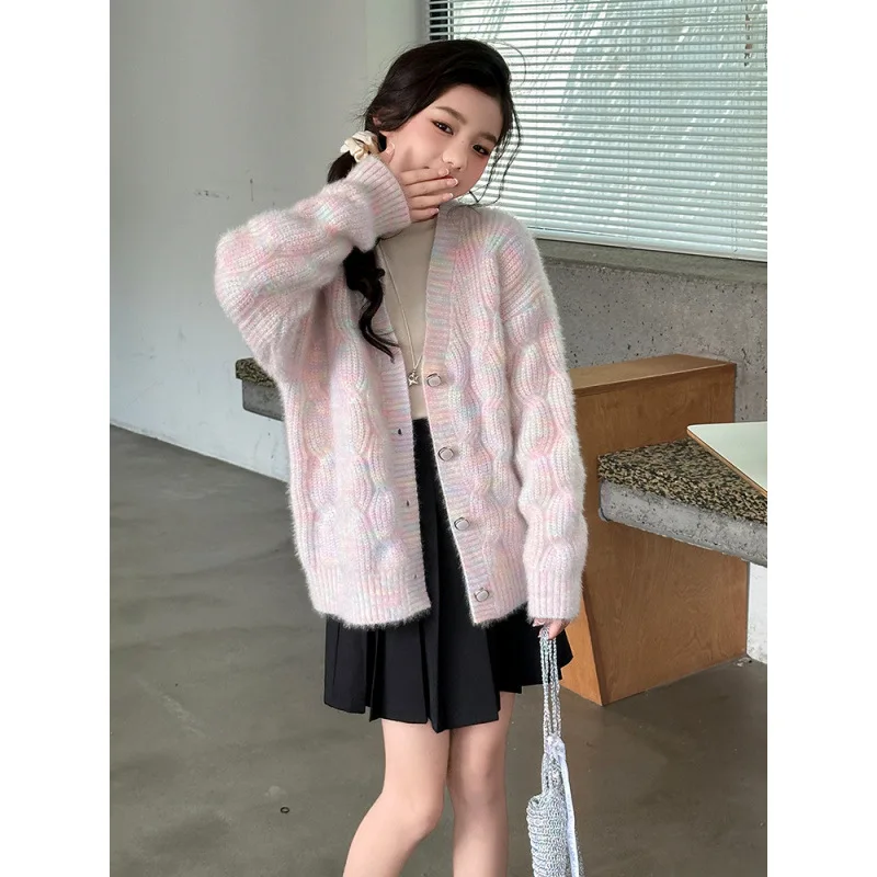 

Girls Sweater 2024 Autumn New Childrens Clothes Korean Style Baby Girls Fashion Color Striped Sweater Casual Simple Daily