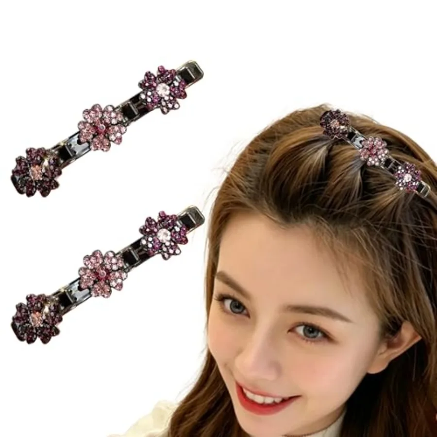 

2Pcs Sparkling Crystal Stone Braided Hair Clips, Duck Bill Hair Clips for BraidsandStyling Sectioning, Flower Rhinestone Hair C