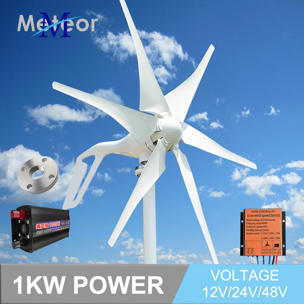 Turbina Eólica Horizontal para Casa 1000w Moinho de Vento 12v 24v 48v Gerador de Energia Turbina de Água Camping