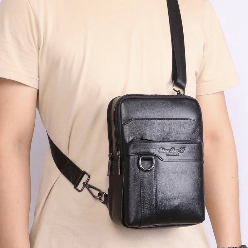 Imagem -03 - Bolsa Mensageiro de Ombro Couro Genuíno Vintage Masculino Bolsa Luxuosa de Couro Bolsa de Peito Casual Masculino Tiracolo Liso na Moda