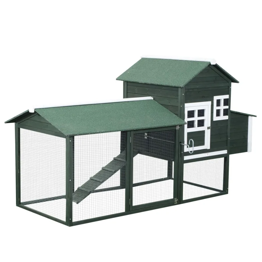 

PawHut 84 Wooden Chicken House Chicken Coop Poultry Hen Cage with Covered Big Run Nesting Box and Perches Green