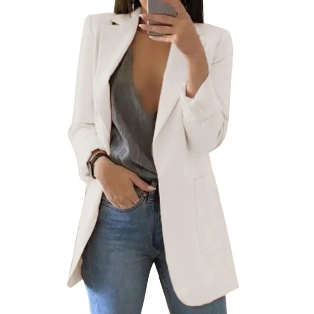 Women Solid Color Long Sleeve Big Pockets Blazer Suit Office Lady Lapel Open Stitch Cardigan Blazer Jackets ensembles de blazers