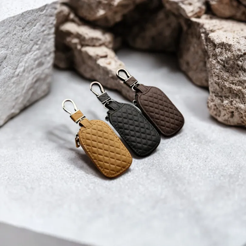 

Car Keychain Covers Men Key Holder Genuine Leather Car Key Wallets Housekeeper Keys Organizer Zipper Key Case Bag Unisex Pouch