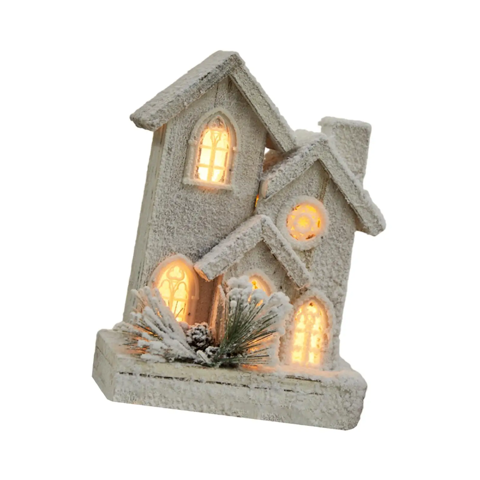 Village House with Warm Light Statue Sculpture Christmas Decoration Wood House Figurine Glowing Log Cabin for Christmas Desktop