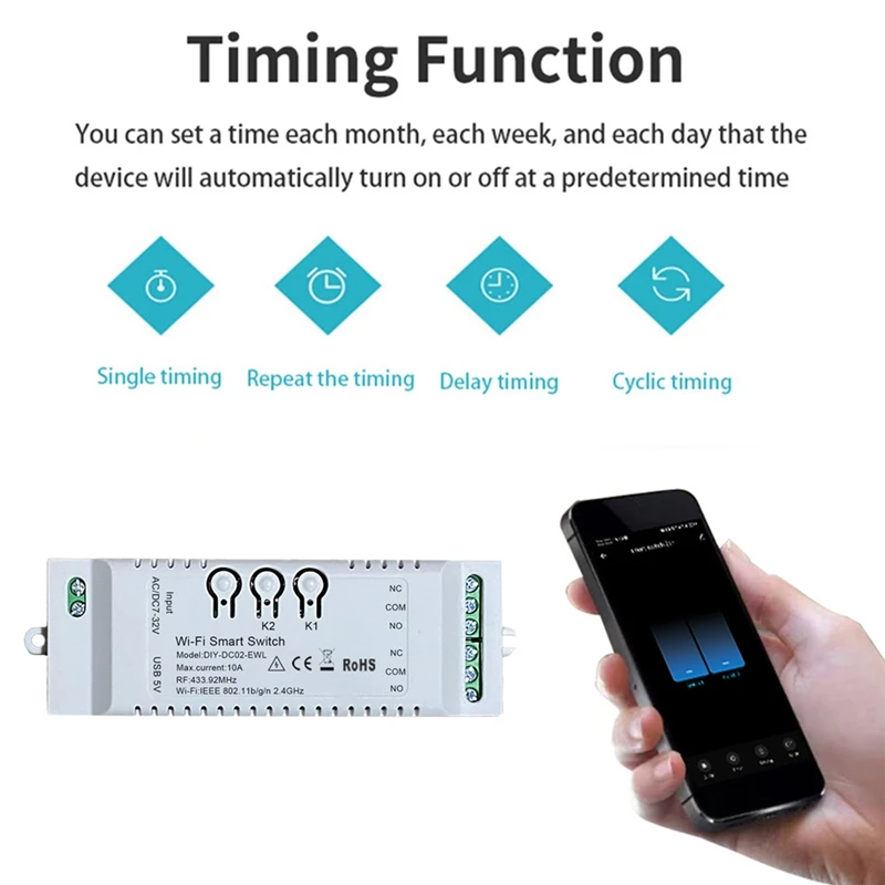 2CH Wifi Smart Switch DIY Timer Ewelink 85-265V 2.4G Wifi+RF433+BT Home Automation Module For Alexa Google Home IFTT Easy To Use