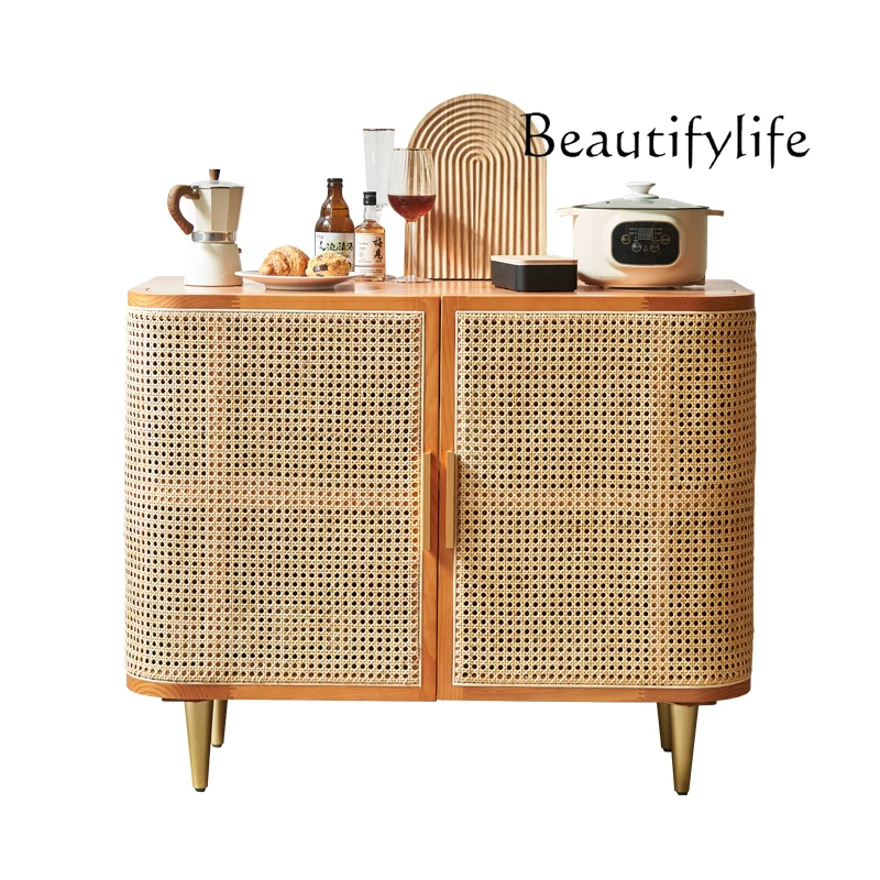 

Nordic Rattan Storage Cabinet Bedroom Simple Solid Wood Storage Cabinet Wall Combination Creative Low Cabinet