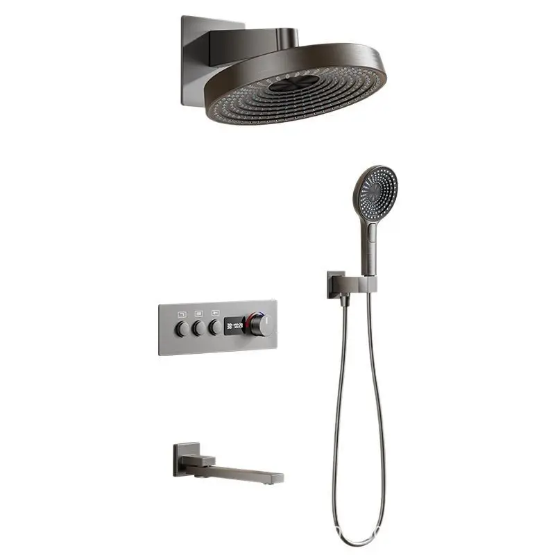 

Wall Mounted Rainfall Shower Set Gun Grey Shower System Bathroom