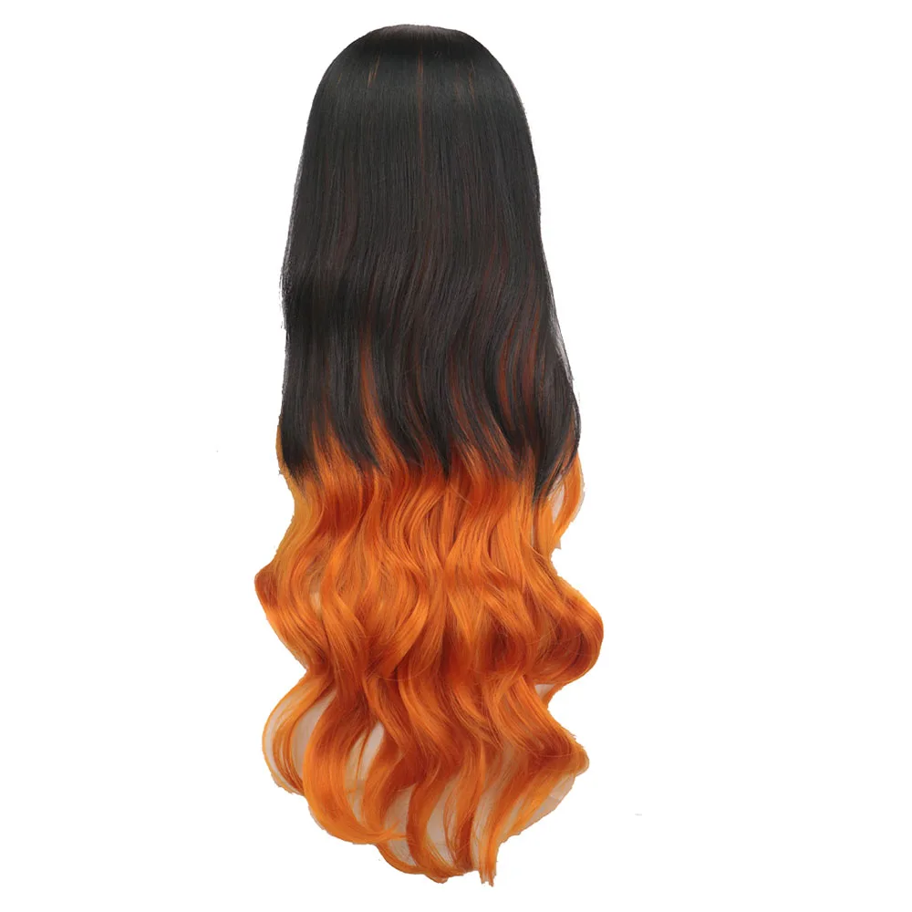 Kamado Nezuko Cosplay Heat Resistant Long Wig Kimetsu no Yaiba Long Black Orange Wig for Party Costume Halloween Party Costume