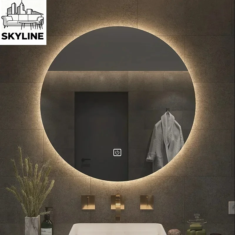 Home Bathroom Mirror LED Round Smart Bath Mirrors Toilet Makeup Mirror with Light Anti-fog Touch Sensor Luminous Mirrors
