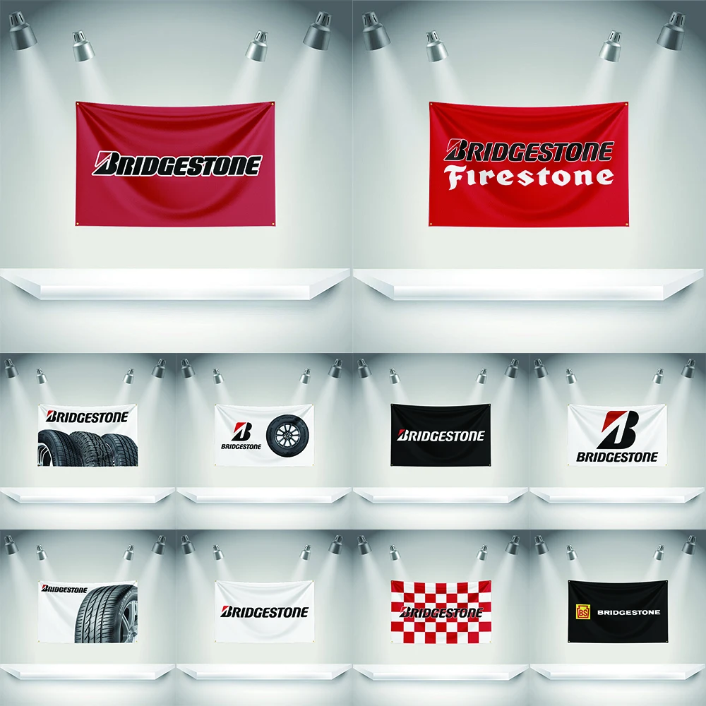 Bandera de Neumáticos B-Bridgestone, Herramientas Automotrices, Tapiz con Impresión HD para Exhibición, Fanáticos de Autos, Decoración de Garaje