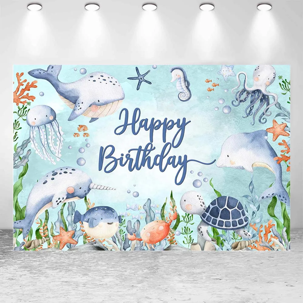 Mocsicka Baby Birthday Background Under the Sea Life Dolphin Seaweed Boys Birthday Party Decor Backdrop Photography Props Custom