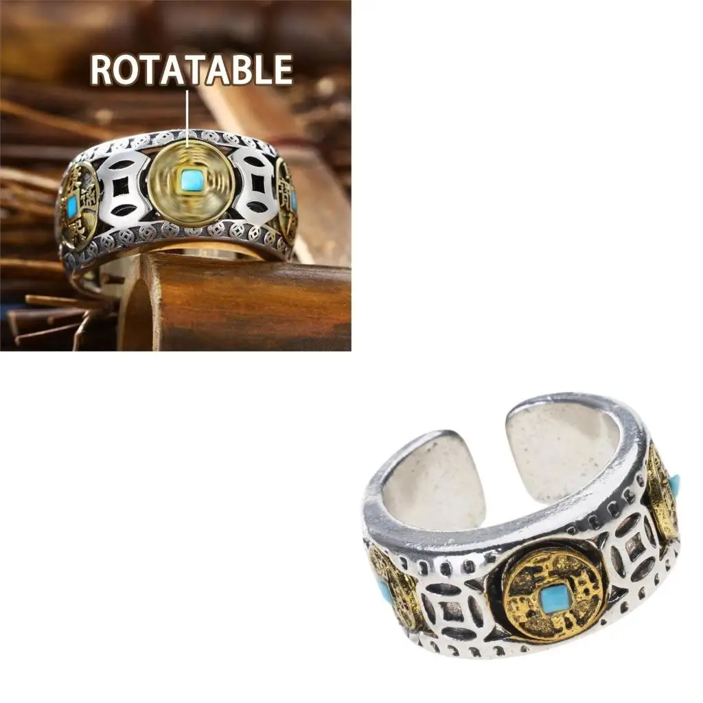  Adjustable Spinning Coin Ring With Traditional Wealth Motifs Stress Relief Therapy Jewelry For Adults