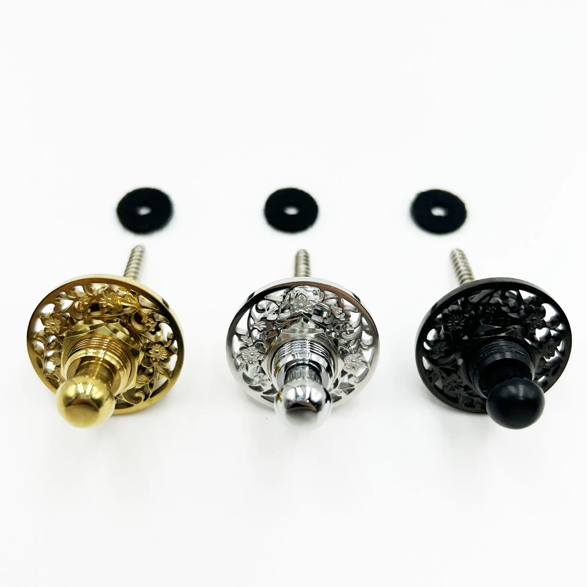 Electric Acoustic Guitar Bass Strap Lock Buttons Round Hollow Carved Design Metal Strap Pegs Anti-Slip Security Strap Locks