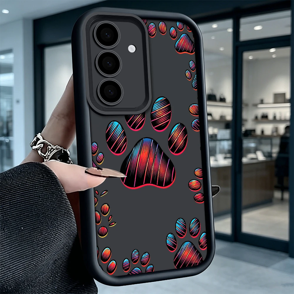 Striped Paw Prints Luxury Matte Lens Full Protection Phone Cover For Samsung Galaxy S26 S25 S24 S23 S22 Ultra FE A17 A27 A57 5G