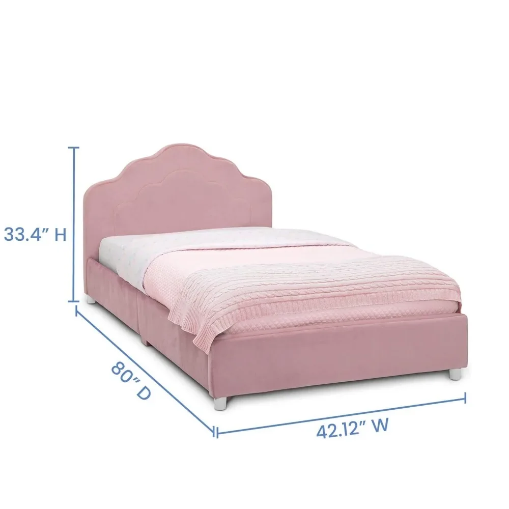Cama de solteiro estofada infantil, rosa rosa