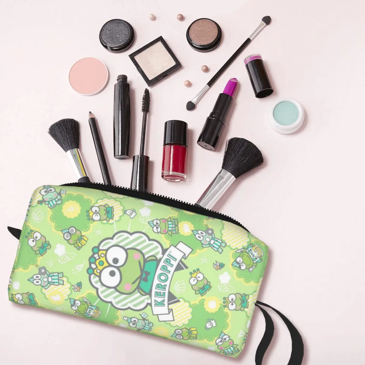 Borsa per il trucco personalizzata Kawaii Keroppi per le donne borse da toilette per la conservazione della moda dell\'organizzatore cosmetico da