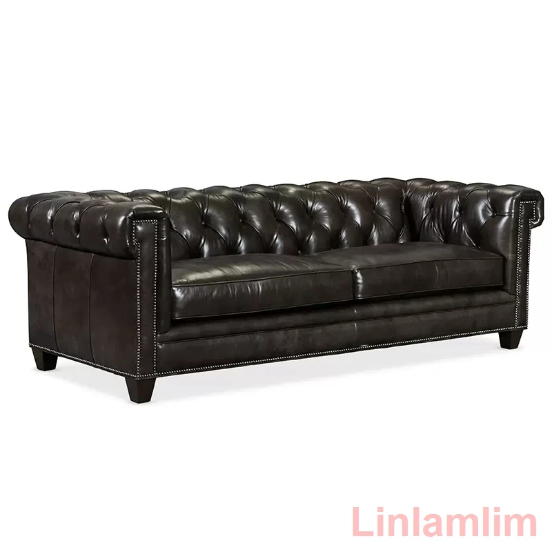 Luxury Leather Chesterfield Sofa – 3-Seater Tufted Couch 3
