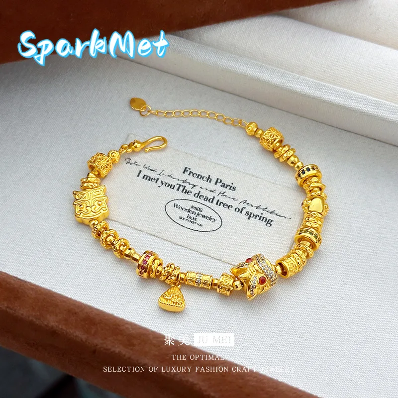 

Sparkmetluxury designer jewelry 9999 24K real gold new light design new Chinese style diy wake up lion running ring wrapped brac