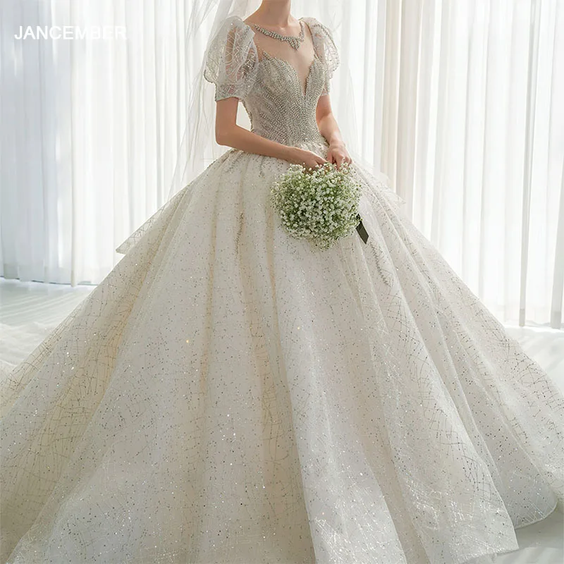 

Elegant Ball Gown Wedding Dresses Short Sleeves Beading Princess Bridal Gowns Customized Tulle Party Clothing vestidos de novia