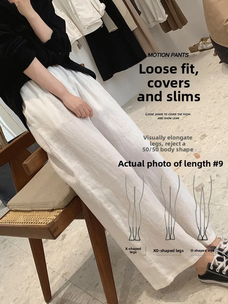 Taille haute jambe large coton lin pantalon femmes ample décontracté Yoga droit drapé sept neuf Points pantalon trajet Sle