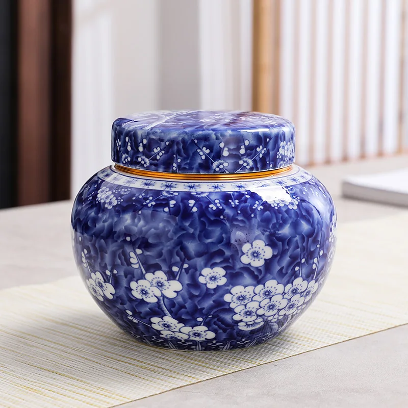 

Blue and White Porcelain Storage Jar Chinese Ceramic Tea Pot Household Multi-functional Candies Nut Storage Jar Sealed Container