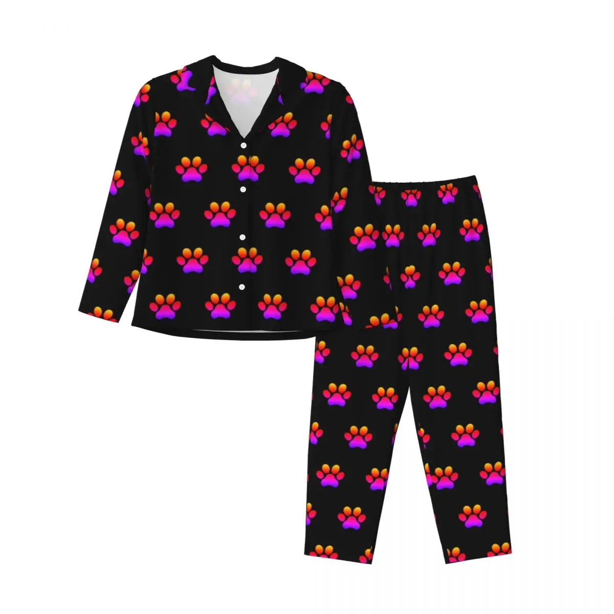 Neon Dog Paws Pajamas Set Spring Cute Animal Romantic Night Sleepwear Woman 2 Pieces Casual Oversized Custom Nightwear Gift