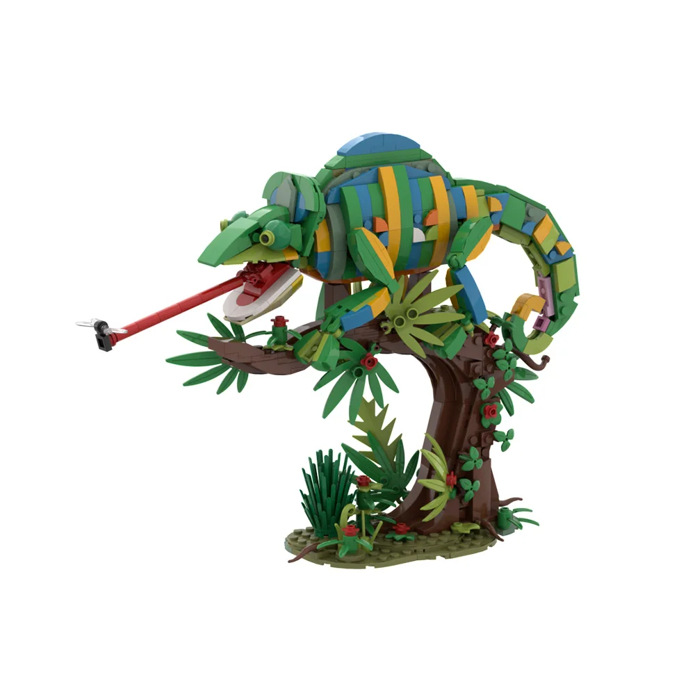 

MOC Tropical Rainforest Chameleon Bricks Animal World Stealth Lizard Creativity Building Blocks Assemble Toys Kids Birthday Gift