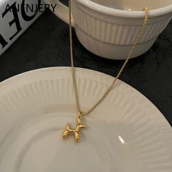 ANENJERY 316L Stainless Steel Cute Balloon Puppy Pendant Sweater Necklace Men Ladies Necklace Party Jewelry Gift