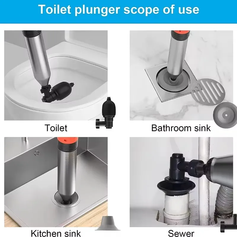 Potente pulitore di scarico ad alta pressione Pistola a stantuffo per WC ad onde d'urto per tubi fognari e bagno