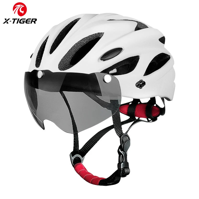 X-TIGER Fahrradhelm Brille LED-Licht Fahrradhelm Integral geformter MTB-Fahrradhelm Erwachsene Rennrad Sport Sicherheitskappe