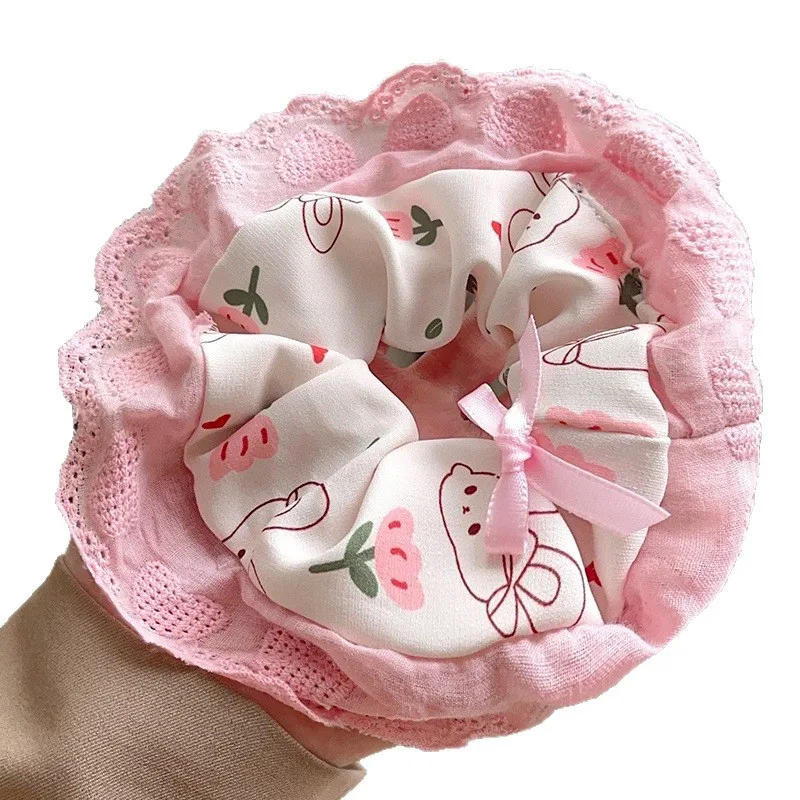 

Cute sweet printed bow lace large intestine hair loop high-end head rope bun hair accessories for girls