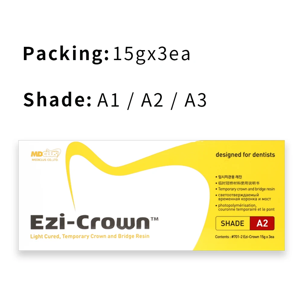 Ezi Crown LC Light Cure Dental Temporary Crown Bridge Resin Material Korean Mediclus Inlay Relining Dentistry Product
