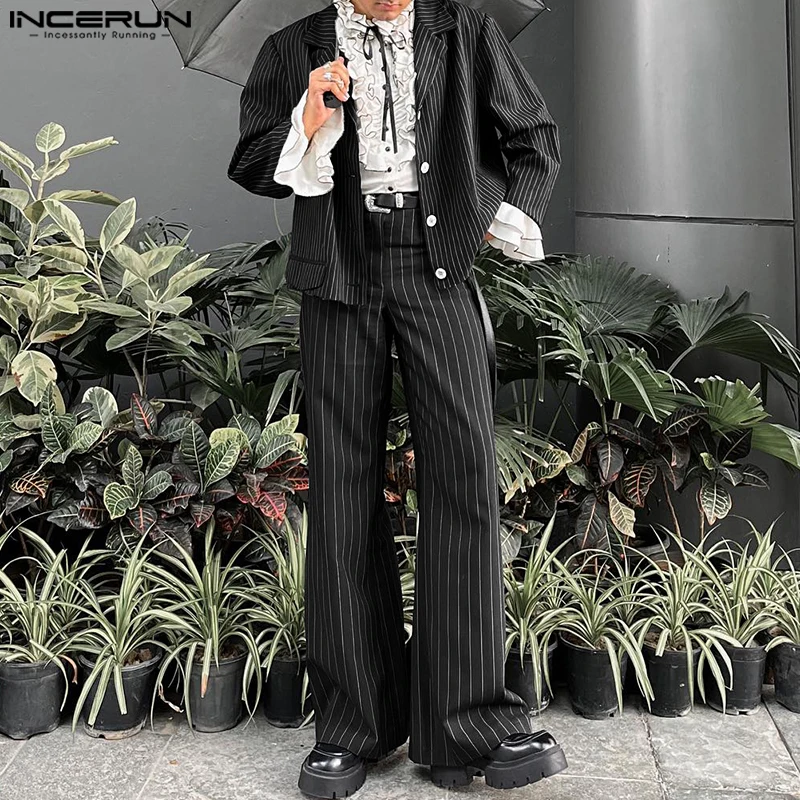 Stylish Well Fitting Sets INCERUN 2024 New Men Long Sleeved Blazer Pants Casual All-match Male Striped Hot Selling Suit 2 Pieces