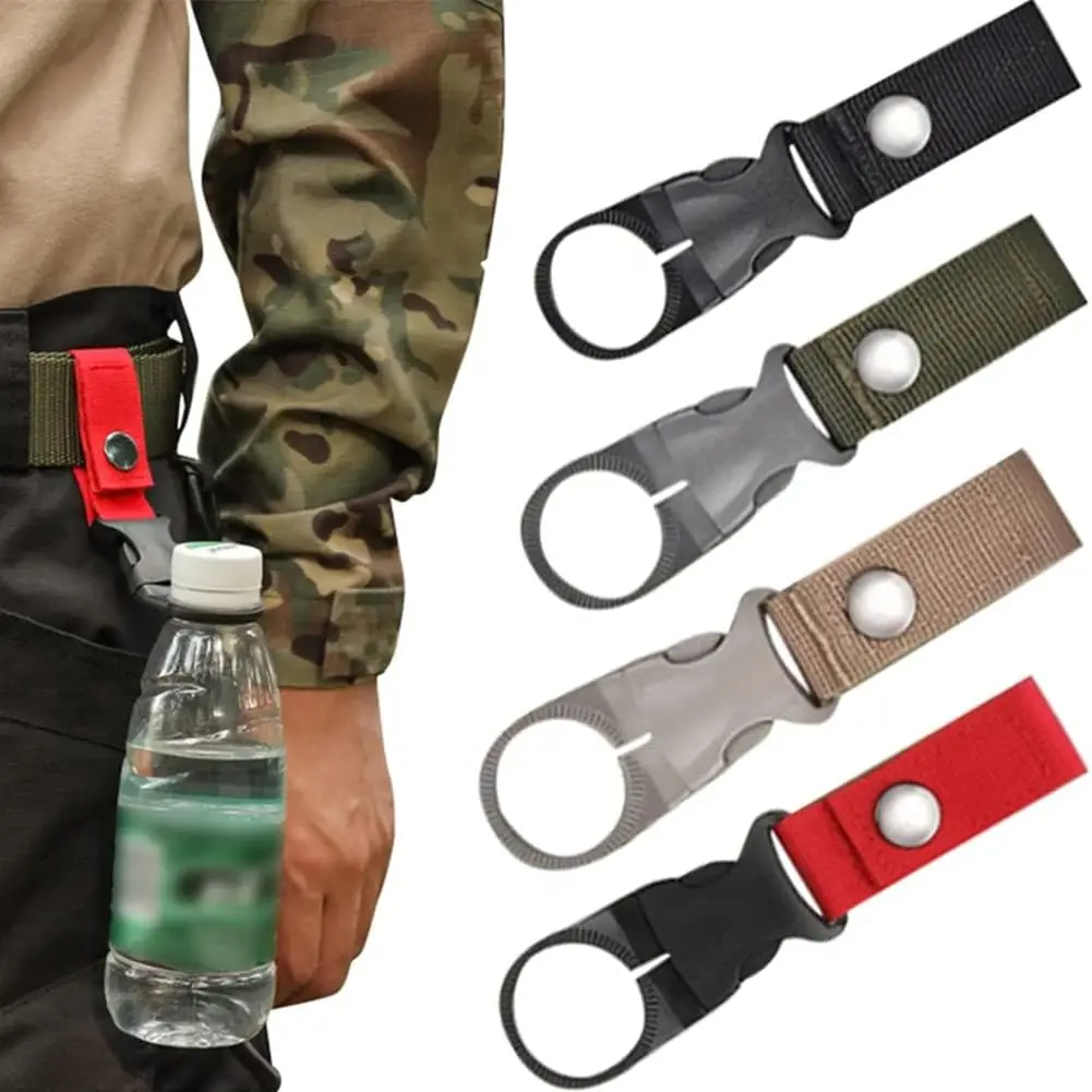 Pendurado garrafa de água fivela clipe tático portátil garrafa mineral anel titular molle webbing fivelas para acampamento ao ar livre caminhadas