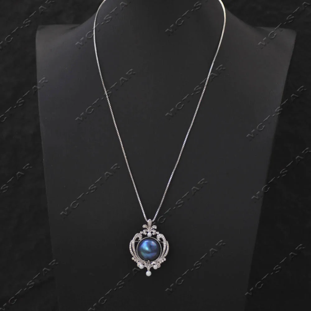 

MCT·STAR Byzantine Luster 40mm Blue South Sea Mabe Pearl CZ Pendant Brooch (Z14428)