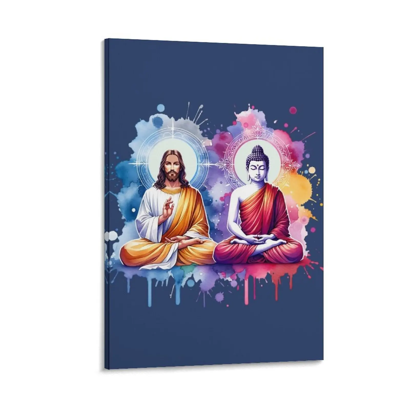 

Jesus Christ and Buddha Meditating Canvas Painting paintings wall decor decorative wall canvases