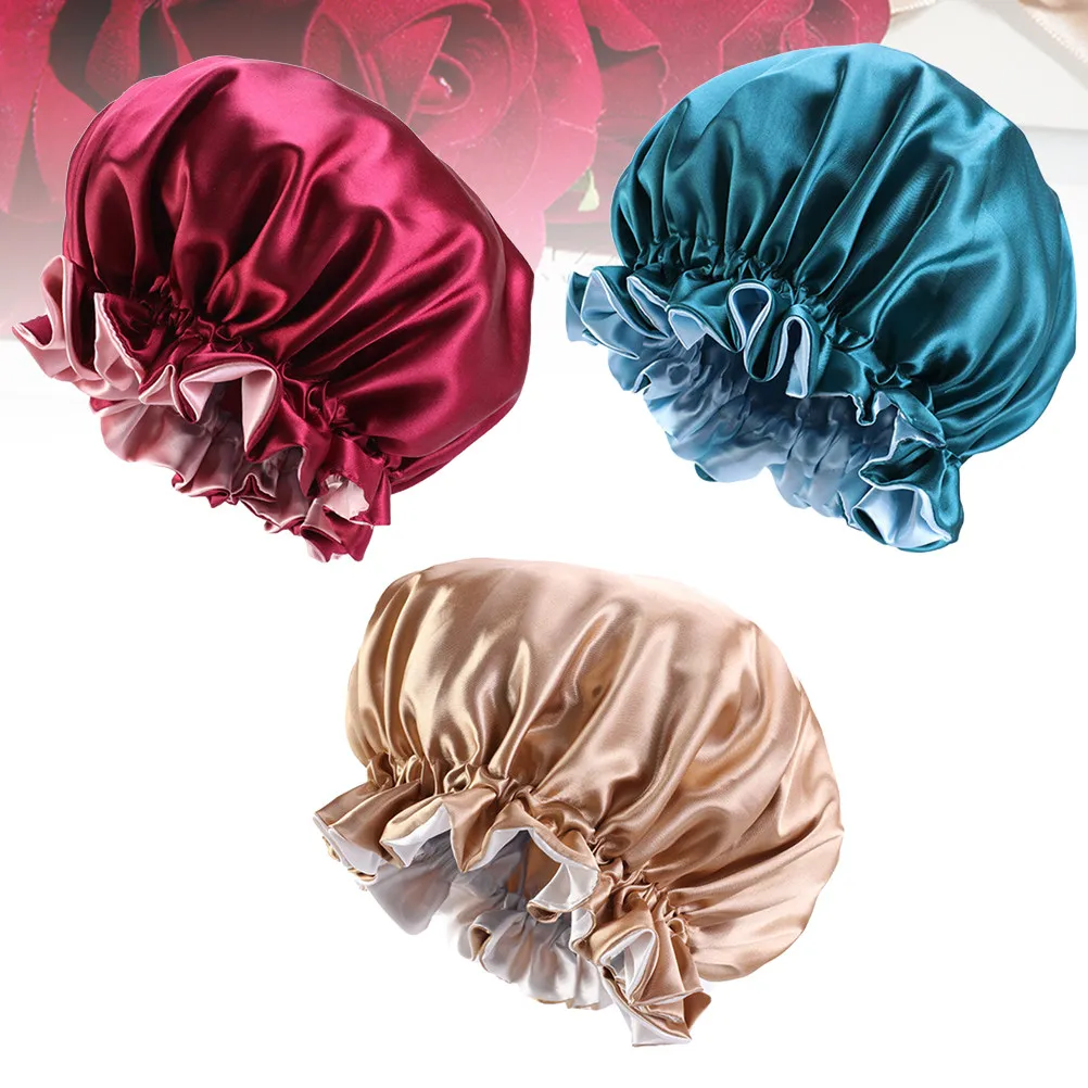 

Набор из 3 мягких атласных шапочек для сна с широкими полями для женщин, для защиты волос, для химиотерапии, ночного использования, путешествий, дома, в подарок