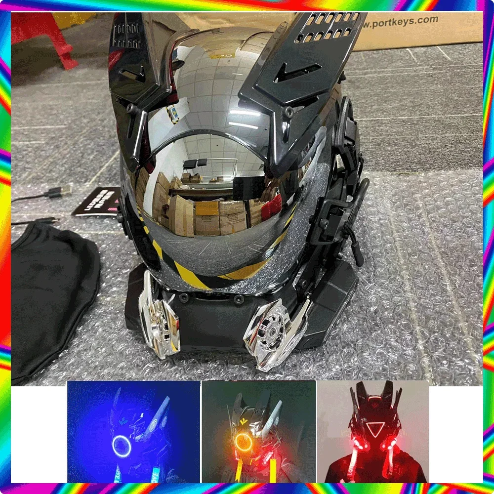 

Led Light Robot Shinobi Cosplay Cyber Punk Helmet Man Tech Wear Samurai Mask With Mask Cyber Punk Tech Helmet Armor Kids Gifts