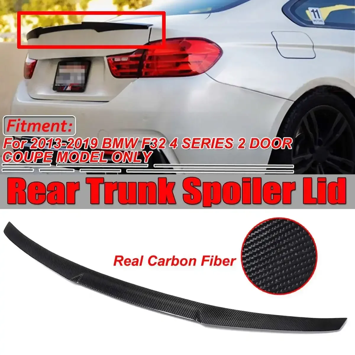 

M4 Style Real Carbon Fiber Car Trunk Boot Lip Spoiler Wing Lid Big For BMW F32 4 SERIES 428i 435i 440i 2DR 2014-2020 Body Kit