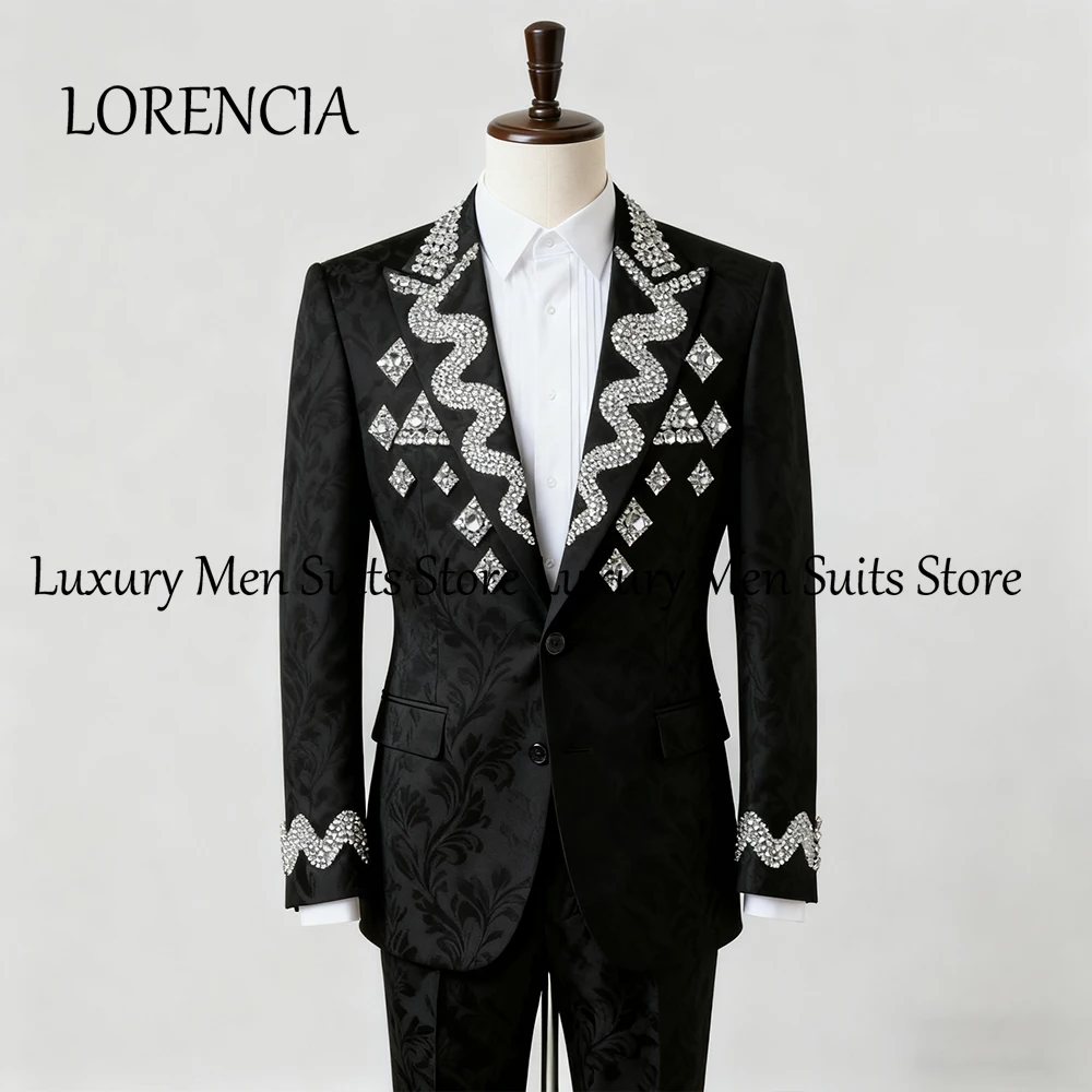 

Элегантные жаккардовые костюмы для мужчин, комплект из 2 предметов, смокинги с кристаллами, наряды для свадебной вечеринки, пиджак на заказ, брюки, халат mariage femme