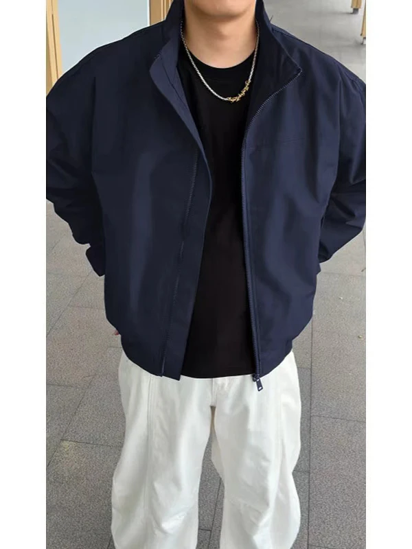 

Omulon Men's Bomber Jaet Flight Casual Loose Fit ort Coat k Blue Spring Autumn Stand Collar Outdoor Sle Youth Workwear