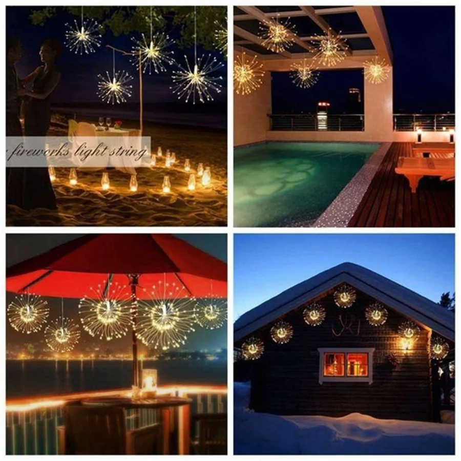 2024 New Year Christmas Decoration String Lights 8 Modes Outdoor Garlands Exploding Star Firework Fairy Lights for Party Garden