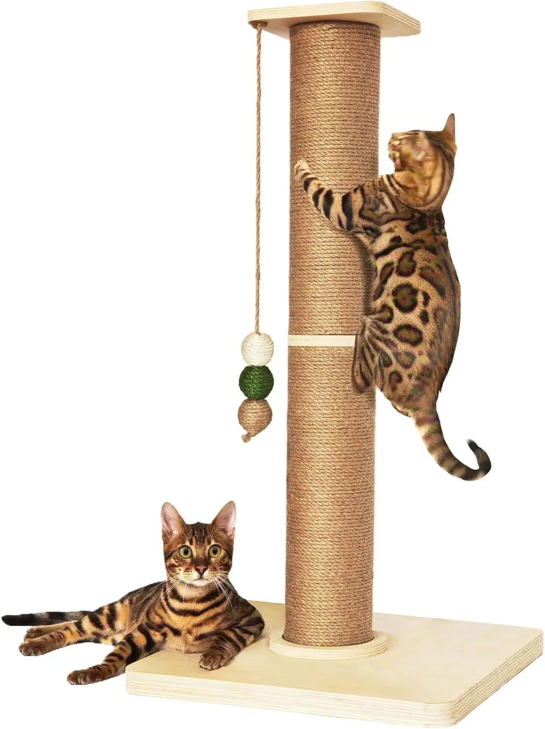 

Wooden Cat Scratching Post, Sturdy 35'' Tall Natural Sisal Cat Scratcher with Thick Solid Wood Base for Adult Cats Indoo