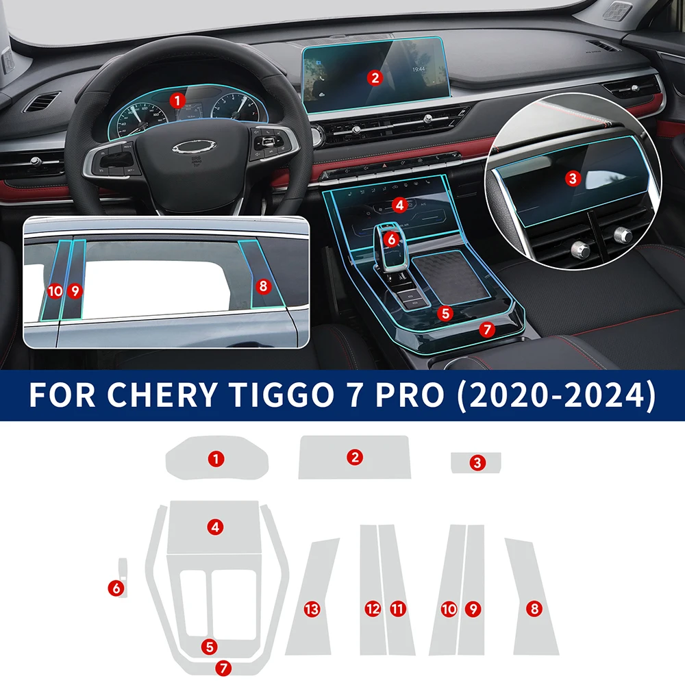 

For Chery Tiggo 7 Pro 2020-2024 TPU Car Navigation Screen Film Gearbox Protective Sticker Anti-scratch Interior Accessories