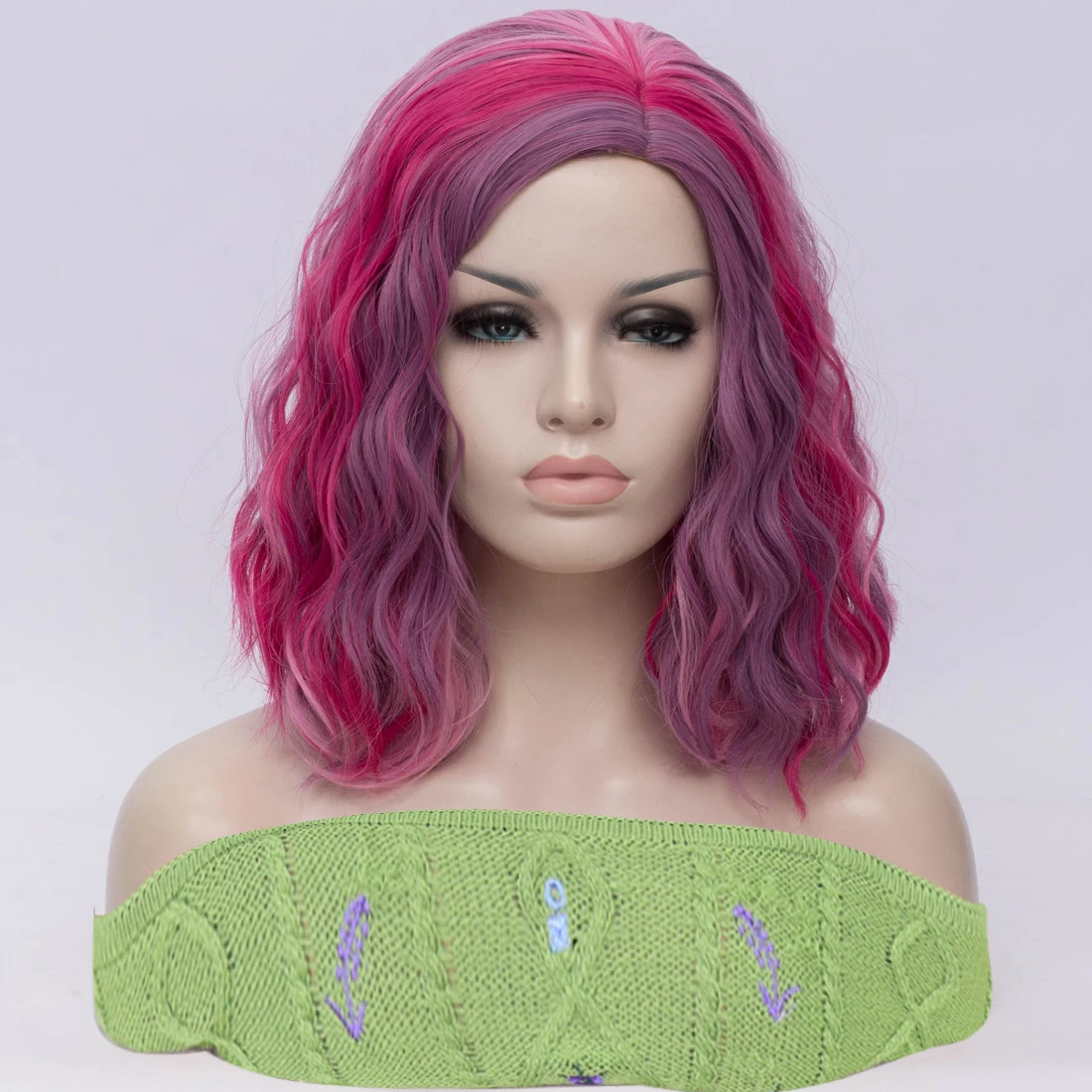 Synthetic Short Wavy Wig Women Two Tone Pink Mixed Red Wig Heat Resistant Wig For Halloween Party Christmas Cosplay